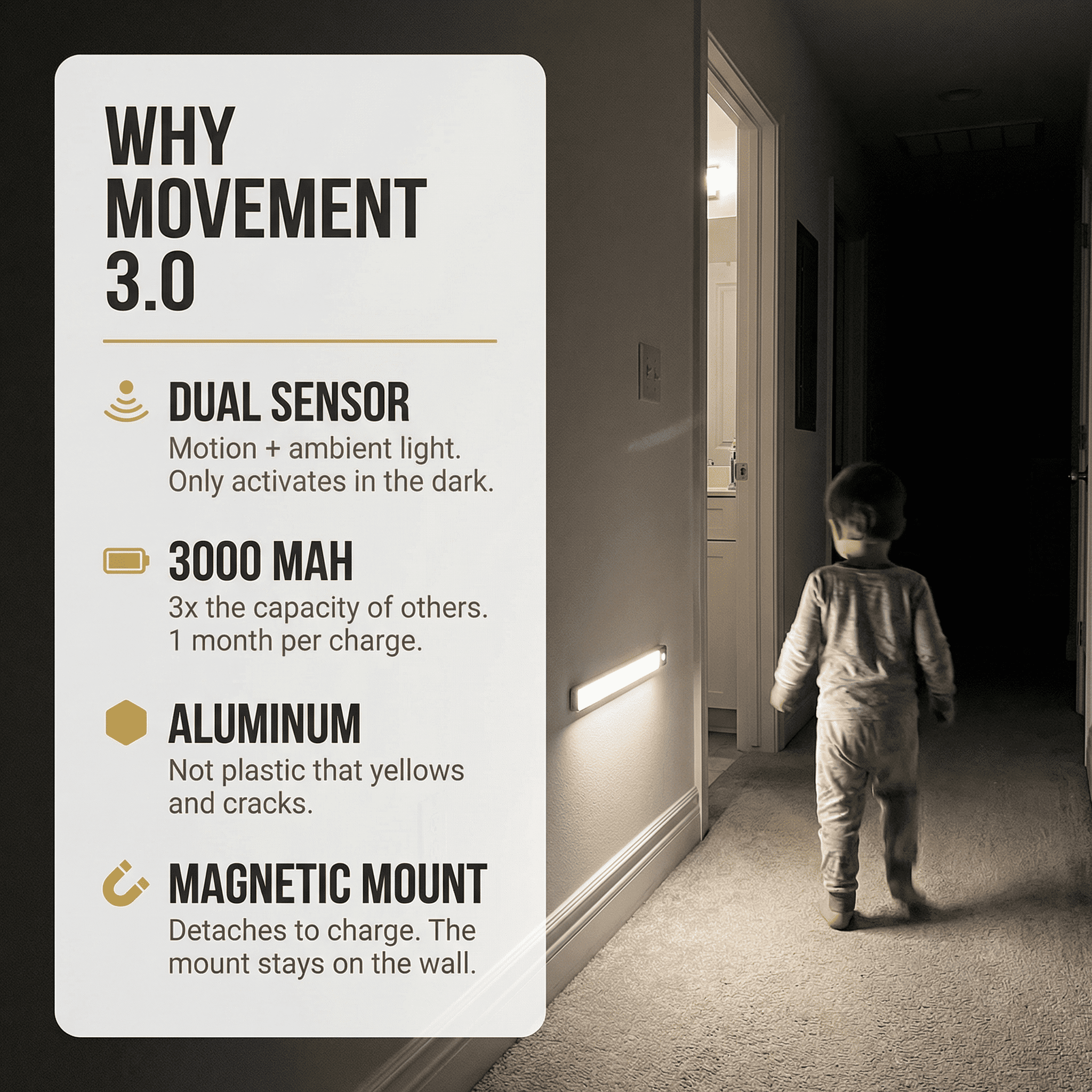 Movement 3.0™ | Wireless LED light for stairs and hallways